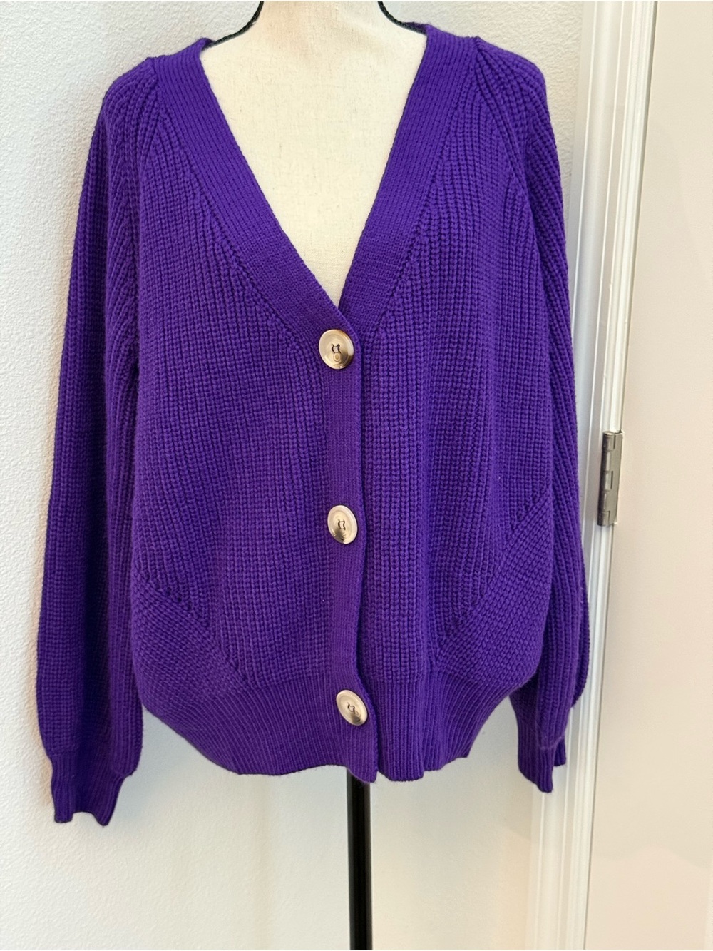 Purple V-Neck Button Front Women's Sweater